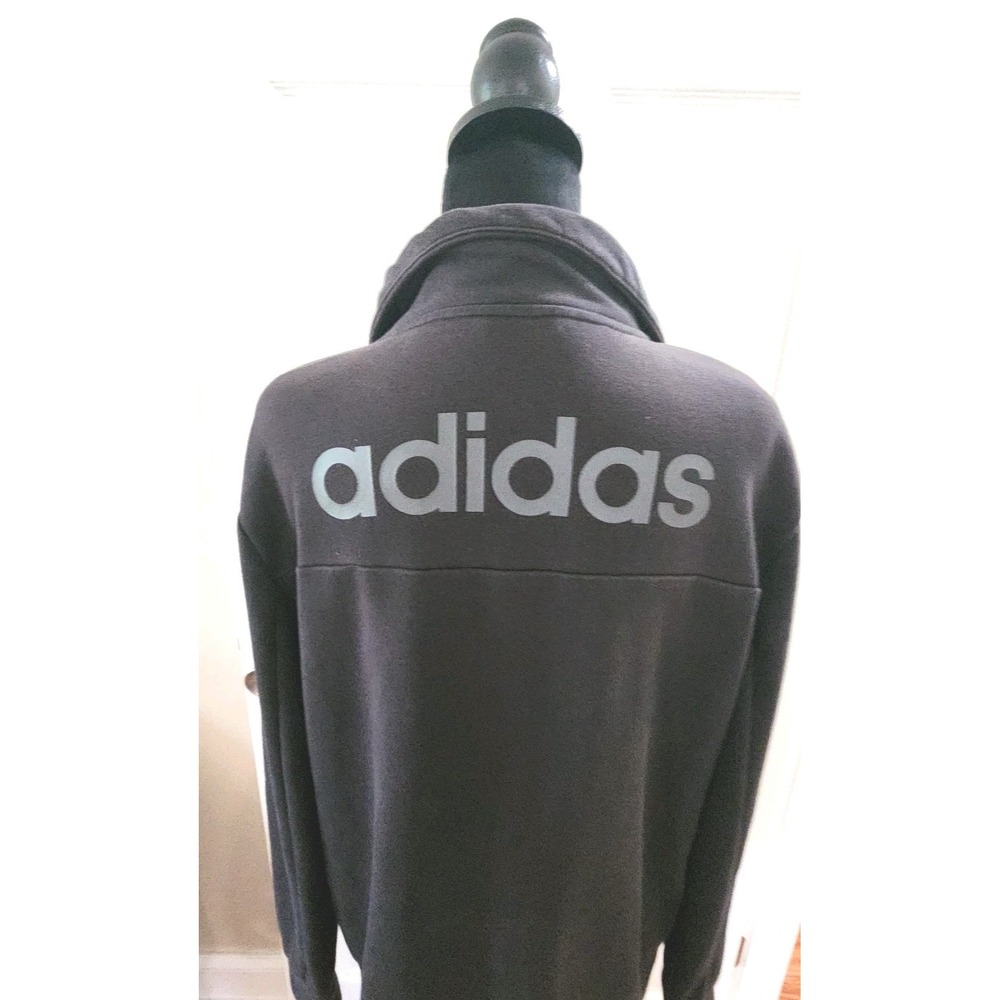 Adidas Climalite Cotton Warm Up Jacket Long Sleeve Zip Front in Black